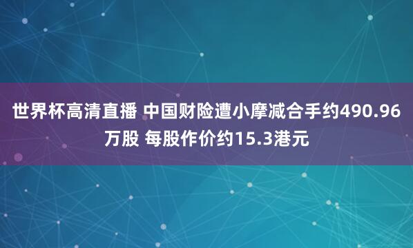 世界杯高清直播 中国财险遭小摩减合手约490.96万股 每股作价约15.3港元