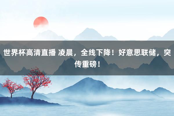 世界杯高清直播 凌晨，全线下降！好意思联储，突传重磅！