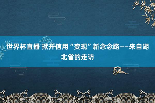 世界杯直播 掀开信用“变现”新念念路——来自湖北省的走访