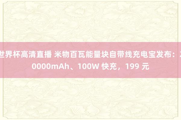 世界杯高清直播 米物百瓦能量块自带线充电宝发布：20000mAh、100W 快充，199 元