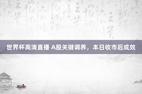 世界杯高清直播 A股关键调养，本日收市后成效