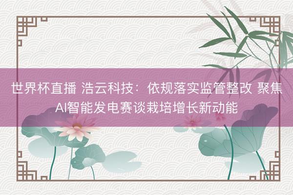 世界杯直播 浩云科技：依规落实监管整改 聚焦AI智能发电赛谈栽培增长新动能