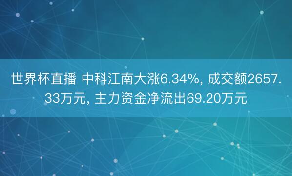 世界杯直播 中科江南大涨6.34%， 成交额2657.33万元， 主力资金净流出69.20万元