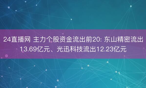 24直播网 主力个股资金流出前20: 东山精密流出13.69亿元、光迅科技流出12.23亿元